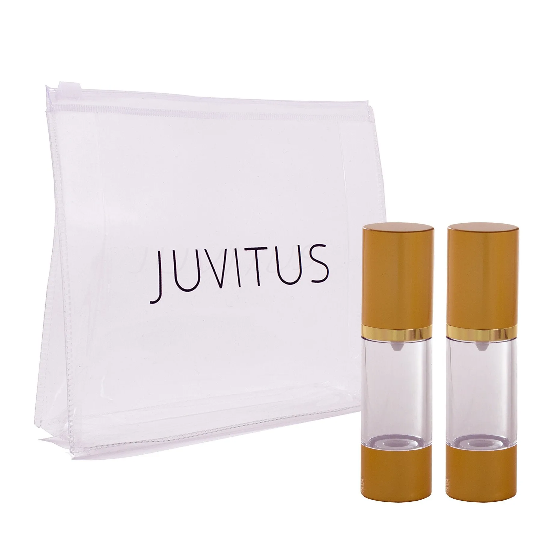 1 oz / 30 ml Gold Refillable Airless Pump Bottle   Travel Bag (2 Pack)