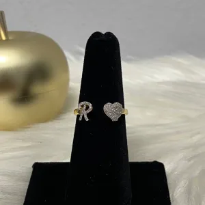 10K Yellow Gold Diamond Heart - Letter R Ring 0.18Ct Dia / 1.9gr / Size 6.5