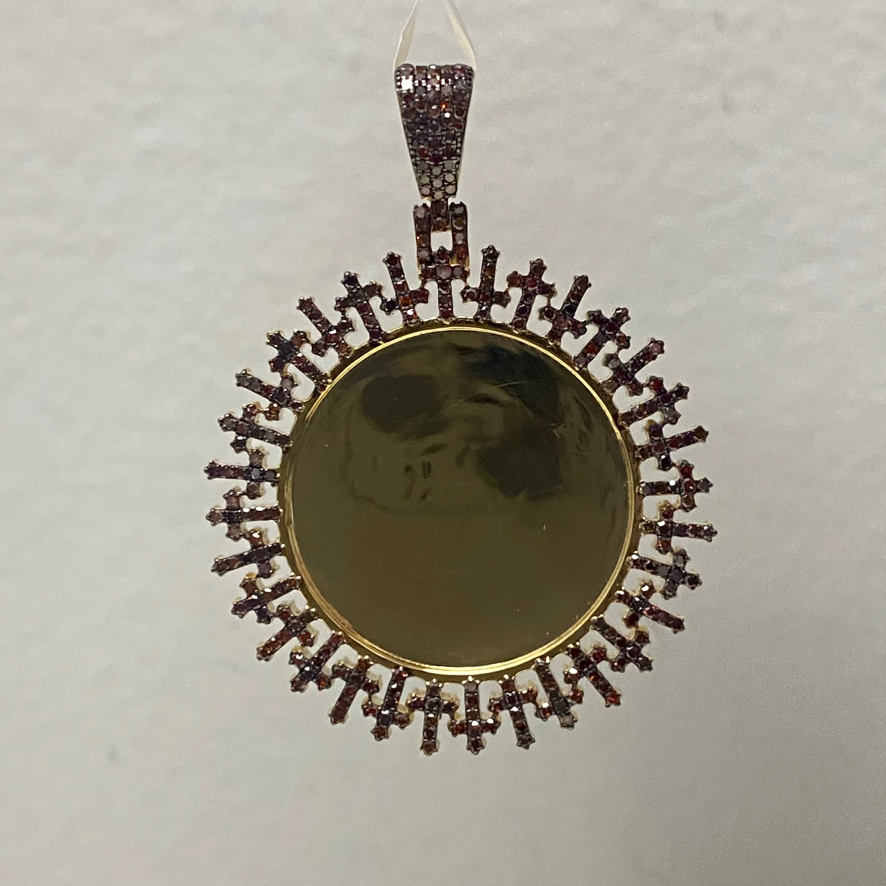 10K Yellow Gold Diamond Memorial Red Wine Crosses Pendant 1.26Ct Dia / 16.6gr / 1.5 - 1.8 in