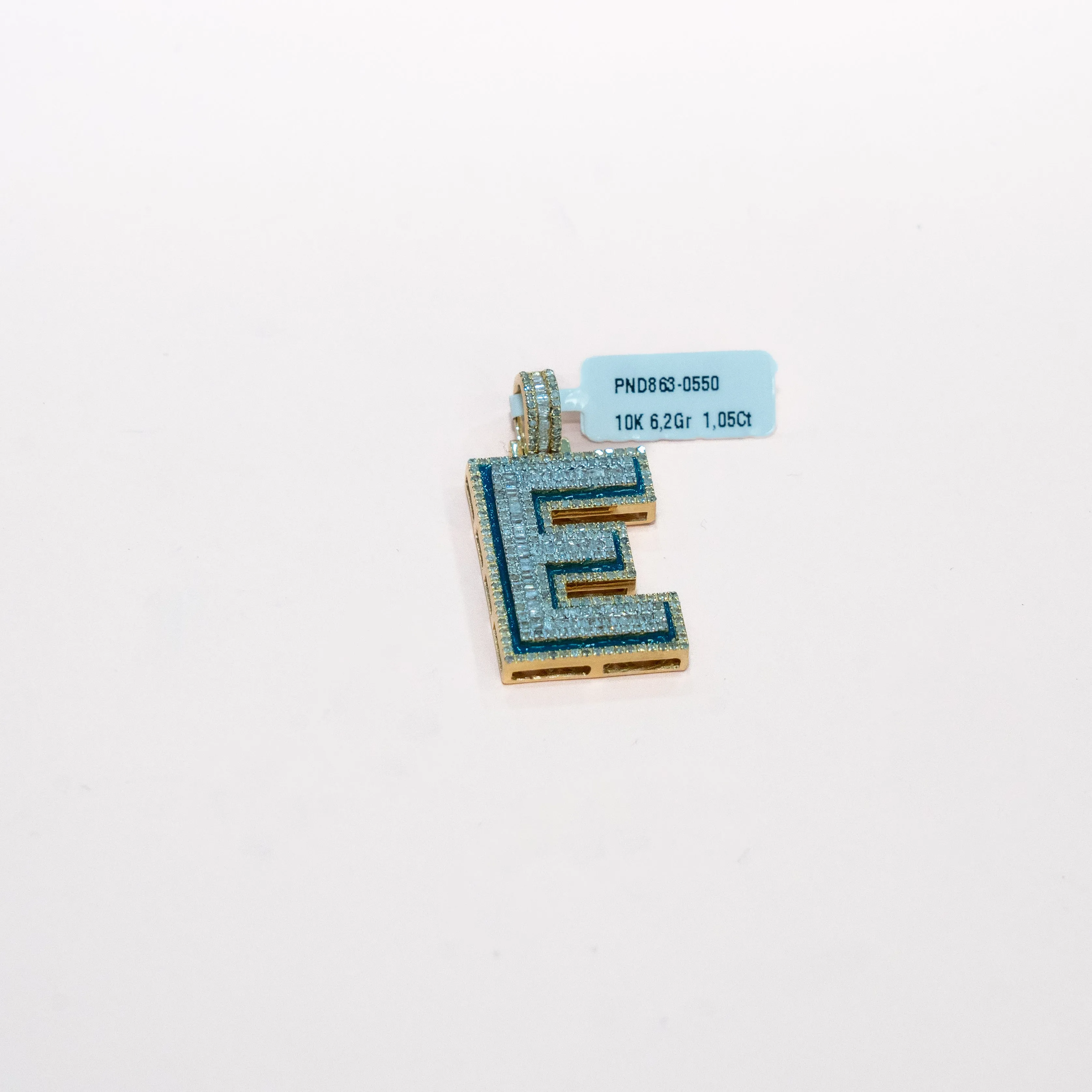 10K Yellow Gold Letter E Pendant With Diamond 1.05Ct / 6.2gr