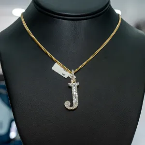 10K Yellow Gold Letter J Pendant With Diamond 1.17Ct / 4.7gr