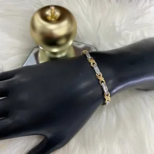 10K Yellow - White Gold Fashion Bracelet With Diamond / 8.7gr / 4.9mm / 7in