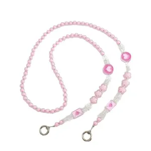 (120cm) Universal necklace cell phone chain made of pearls with lobster clasp - white / pink