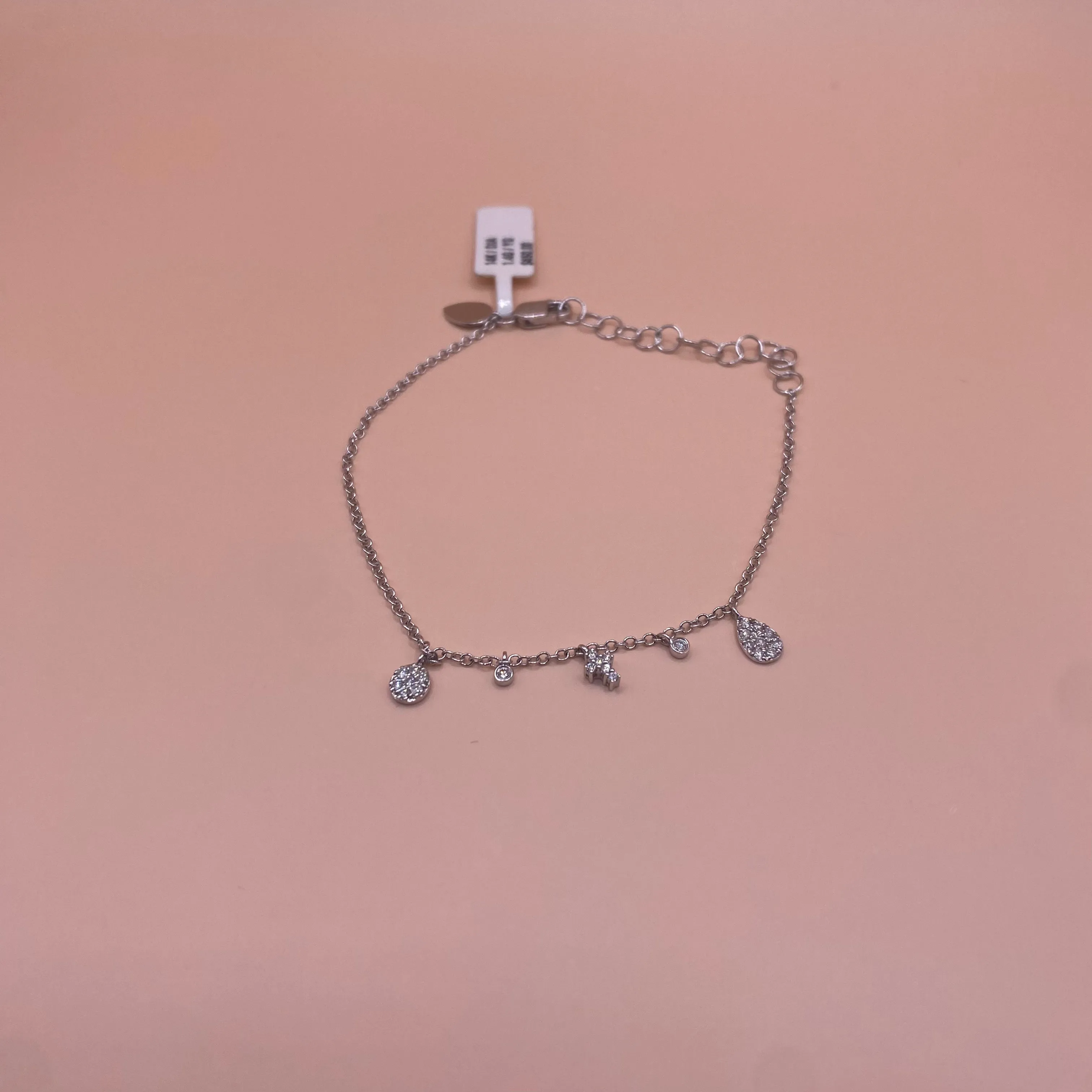 14K White Gold Fashion Bracelet With Diamond / 1.4gr / 1.3mm / 7in