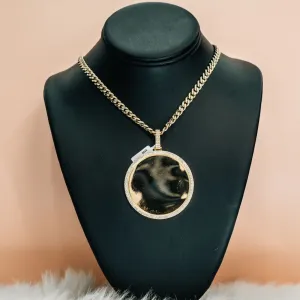 14K Yellow Gold Circle Diamond Pendant / 23.6gr