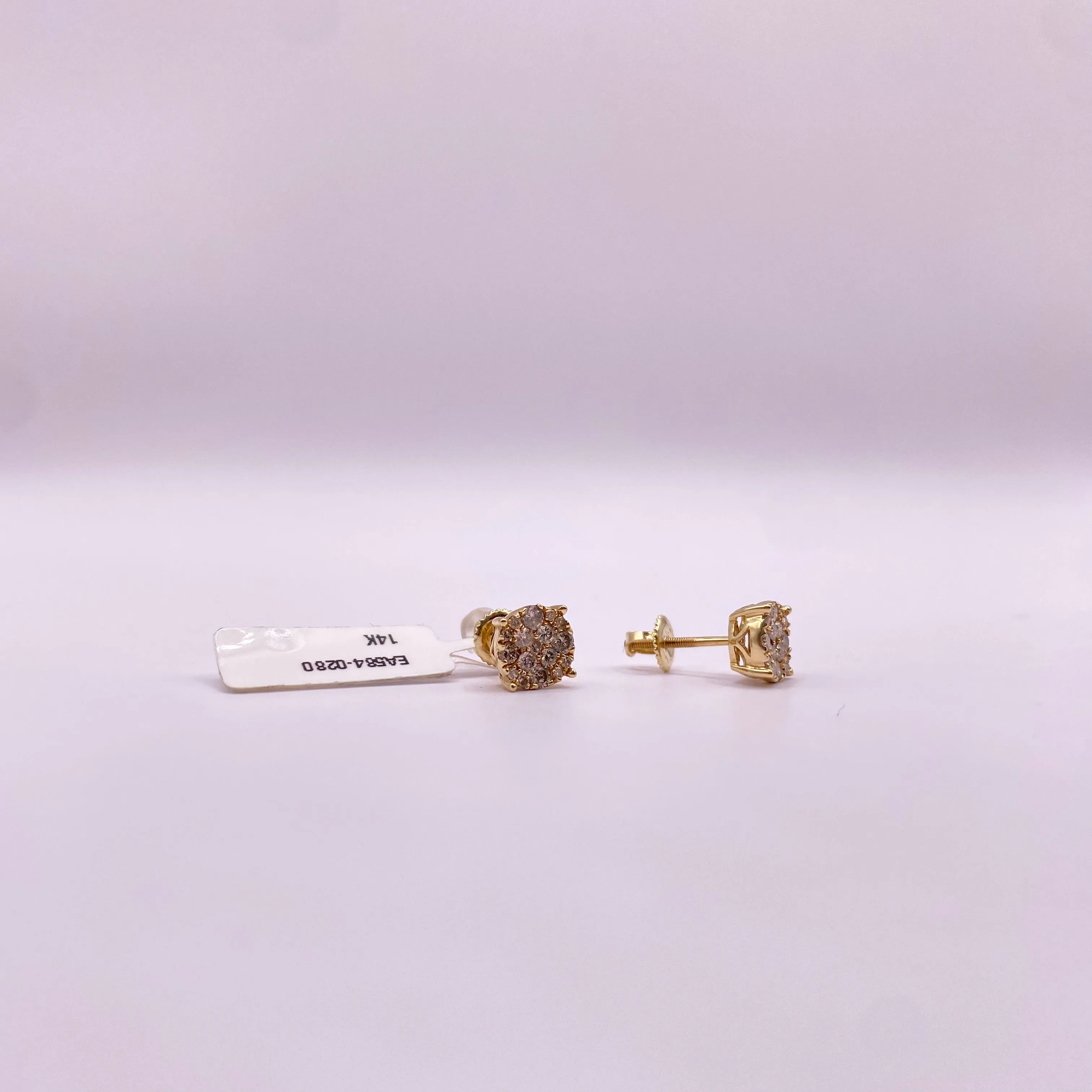 14K Yellow Gold Diamond Circle Flower Stud Earrings 0.53Ct / 1.3gr