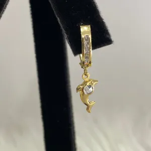 14K Yellow Gold Diamond Dolphin Hoop Earrings 0.54Ct / 1.8gr