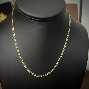 14K Yellow - White Gold American Cuban Link Chain Diamond Cut / 2.9gr / 2.5mm / 16in
