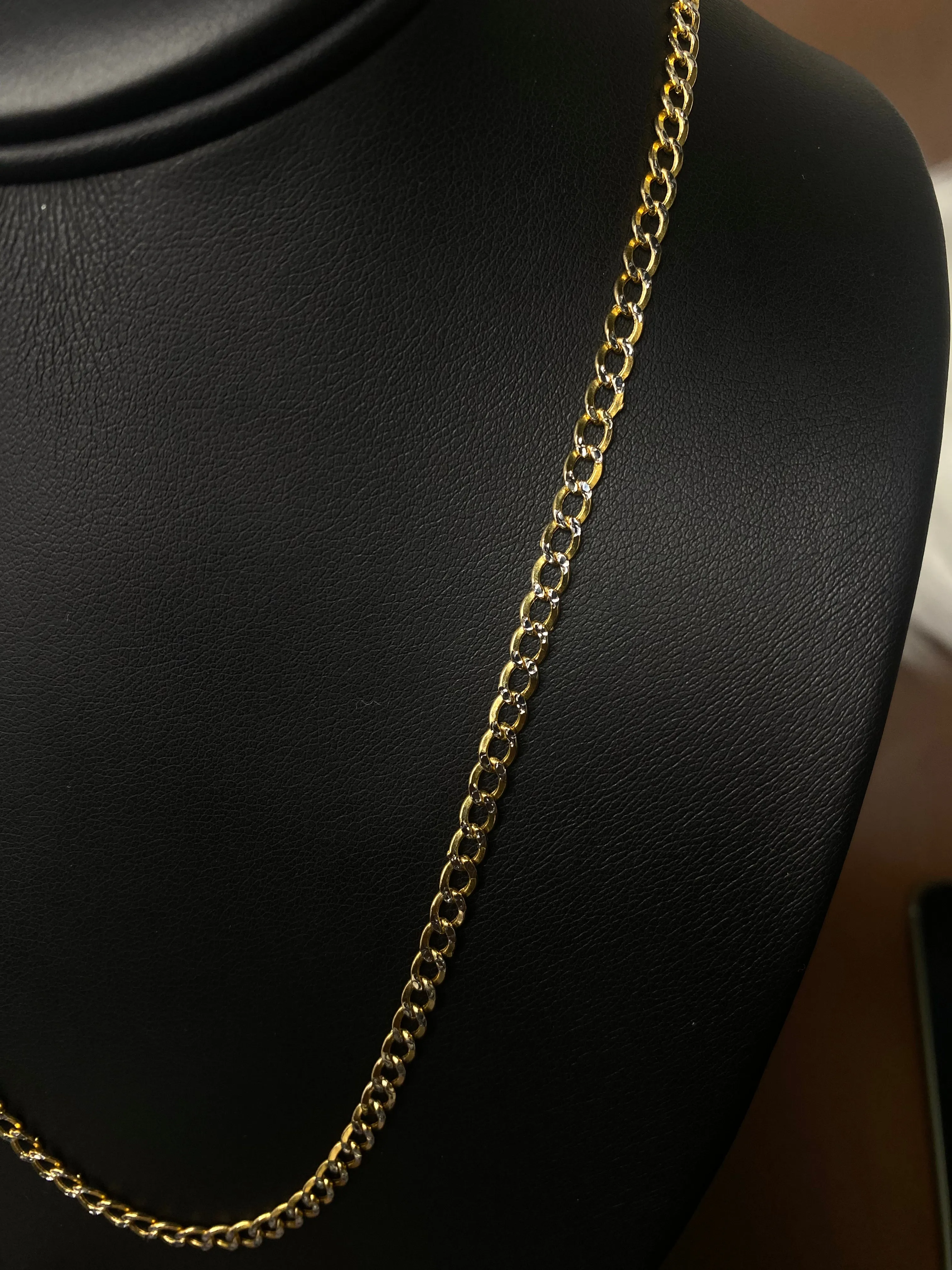 14K Yellow - White Gold American Cuban Link Chain Diamond Cut / 2.9gr / 2.5mm / 16in