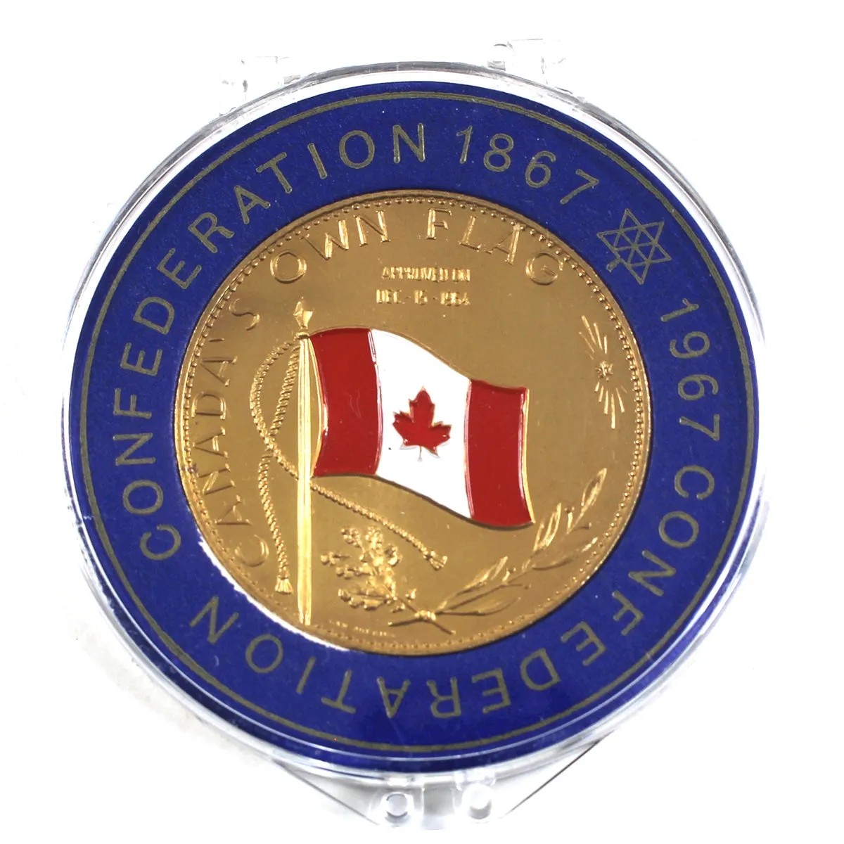 1867-1967 Canada's Own Flag/Centennial Enamelled with holder (yellow colour) Scarce!