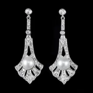 2Ct Diamond Pearl Drop Earrings 9Ct White Gold