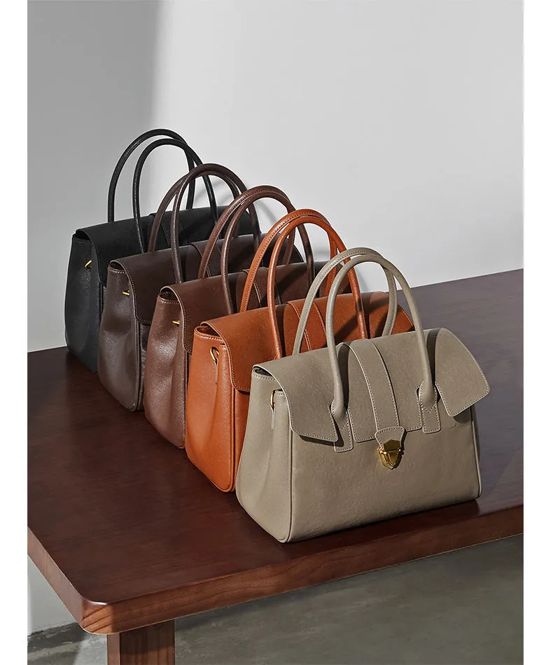 30CM leather hand-held vegetable tanned large capacity tote bag for women 2910 light Brown