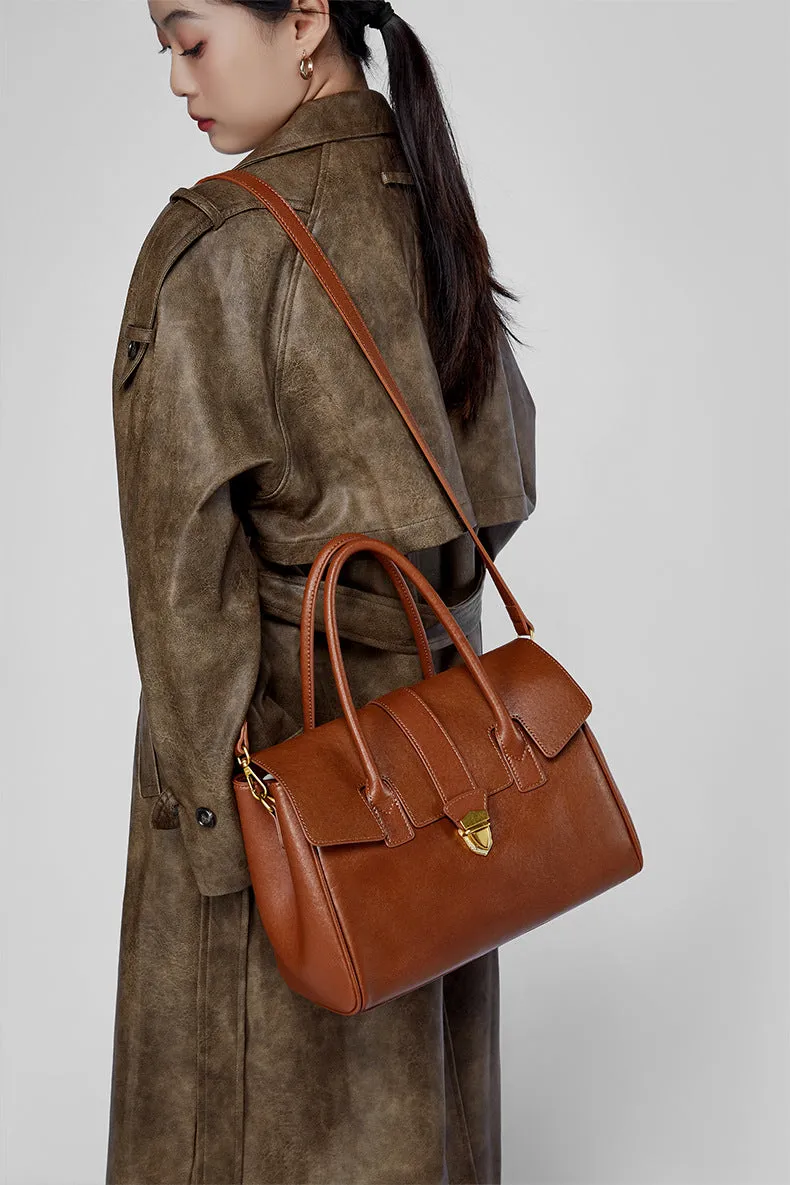 30CM leather hand-held vegetable tanned large capacity tote bag for women 2910 light Brown