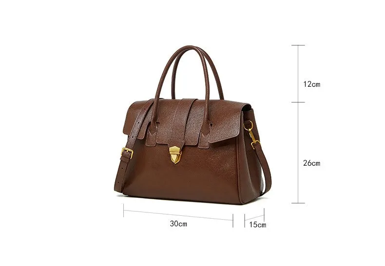 30CM leather hand-held vegetable tanned large capacity tote bag for women 2910 light Brown