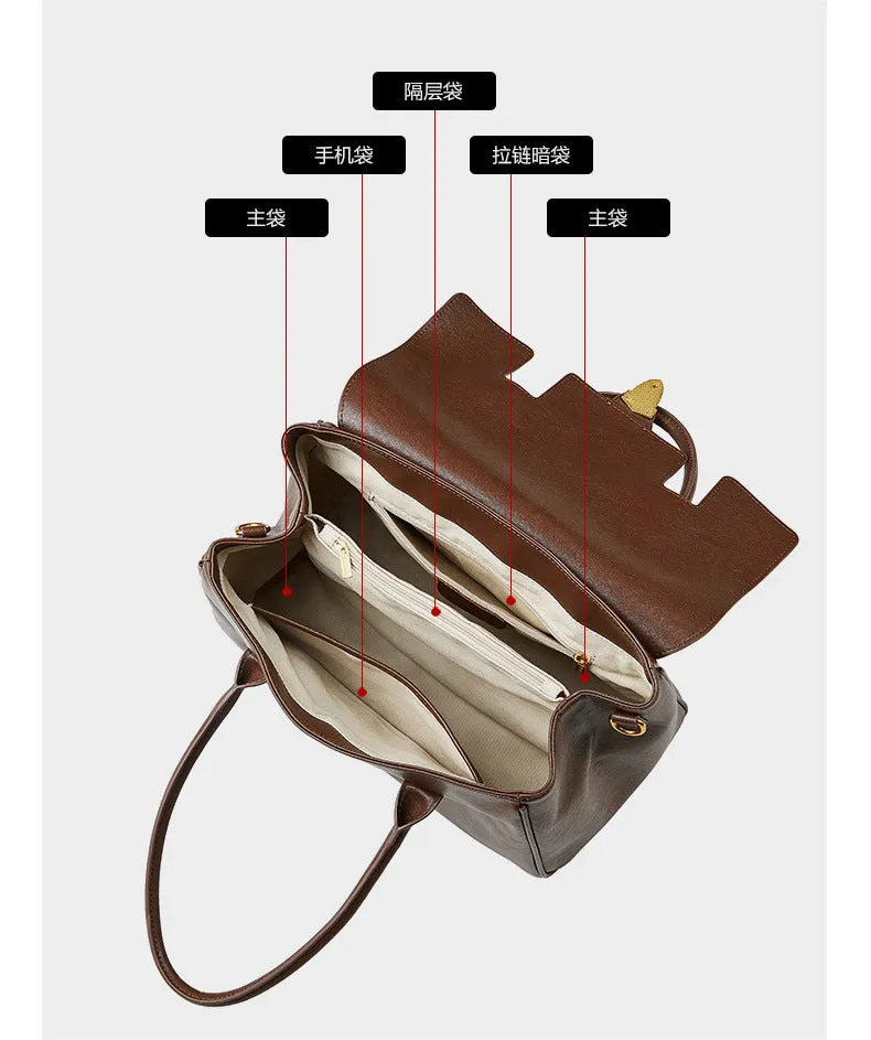30CM leather hand-held vegetable tanned large capacity tote bag for women 2910 light Brown