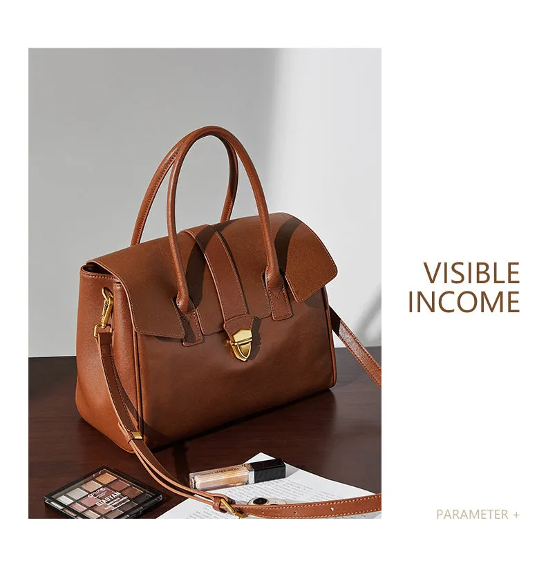 30CM leather hand-held vegetable tanned large capacity tote bag for women 2910 light Brown