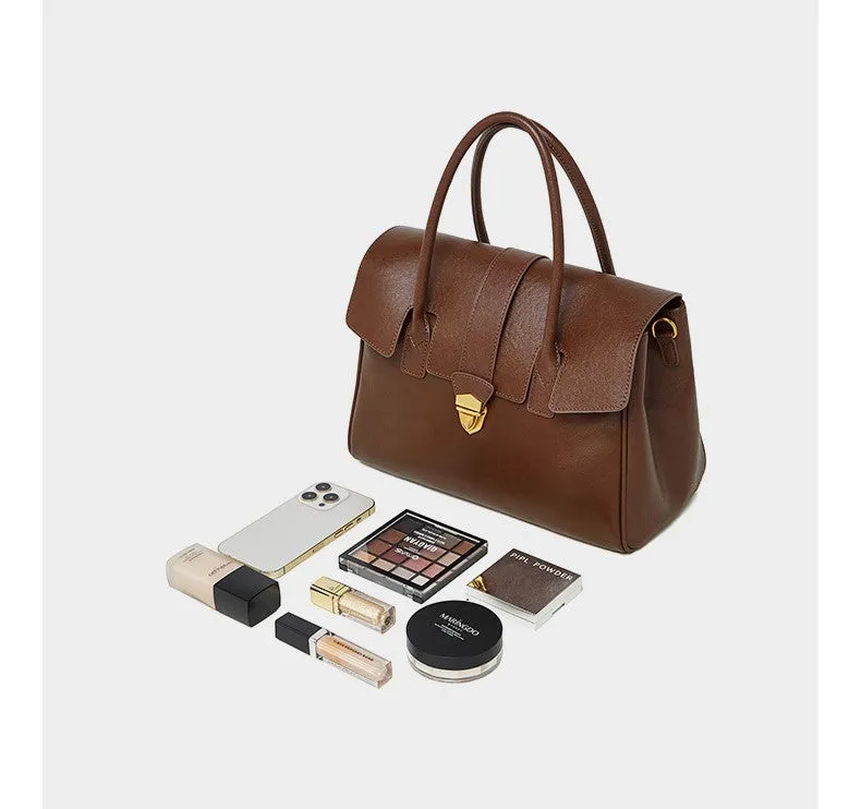 30CM leather hand-held vegetable tanned large capacity tote bag for women 2910 light Brown