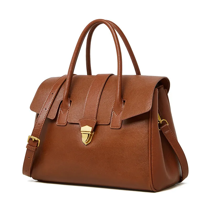 30CM leather hand-held vegetable tanned large capacity tote bag for women 2910 light Brown