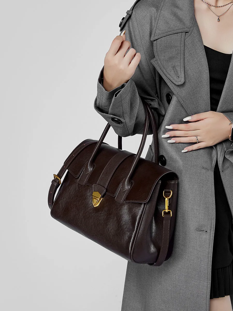 30CM leather hand-held vegetable tanned large capacity tote bag for women 2910 light Brown