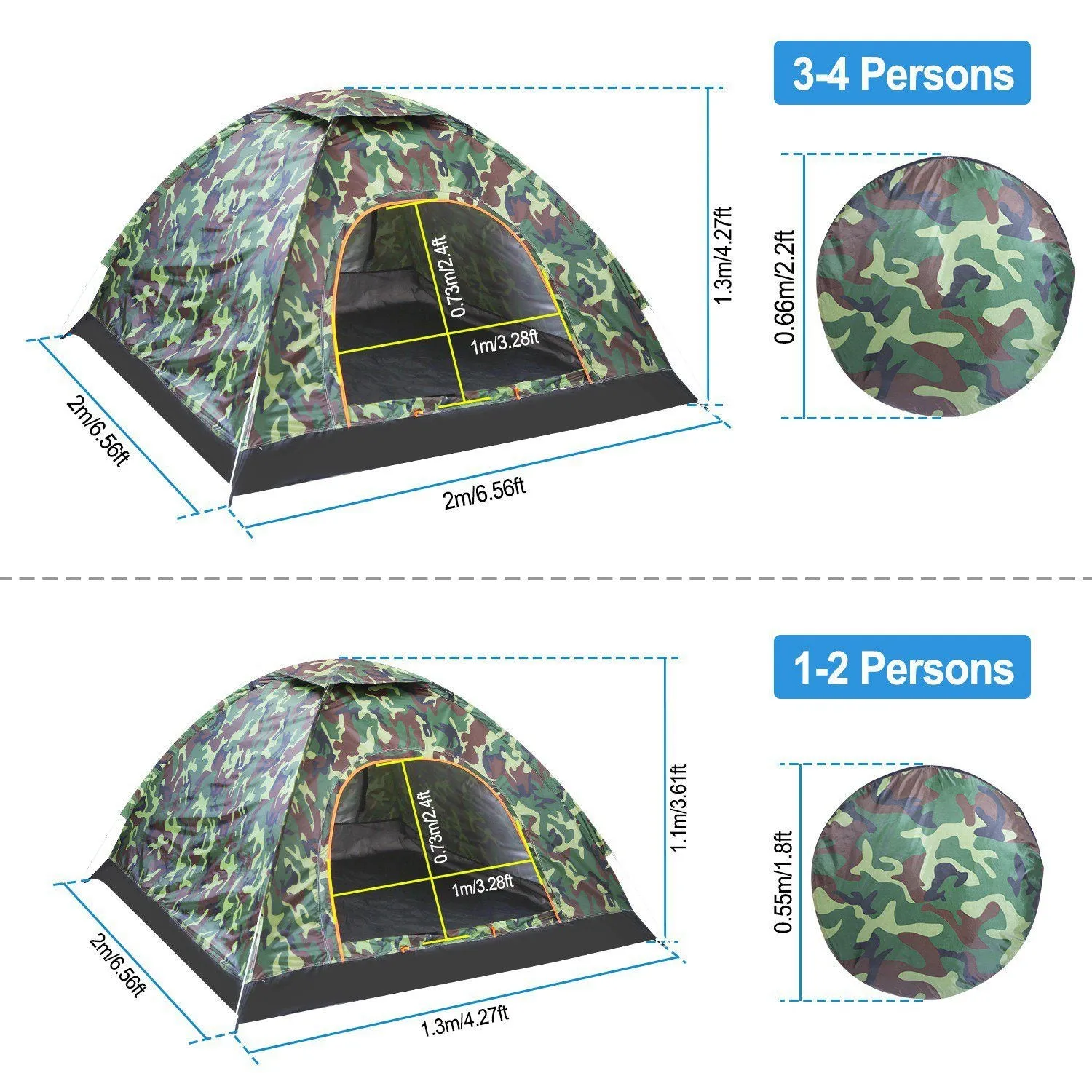 3/4 Person Instant Pop Up Dome Tent