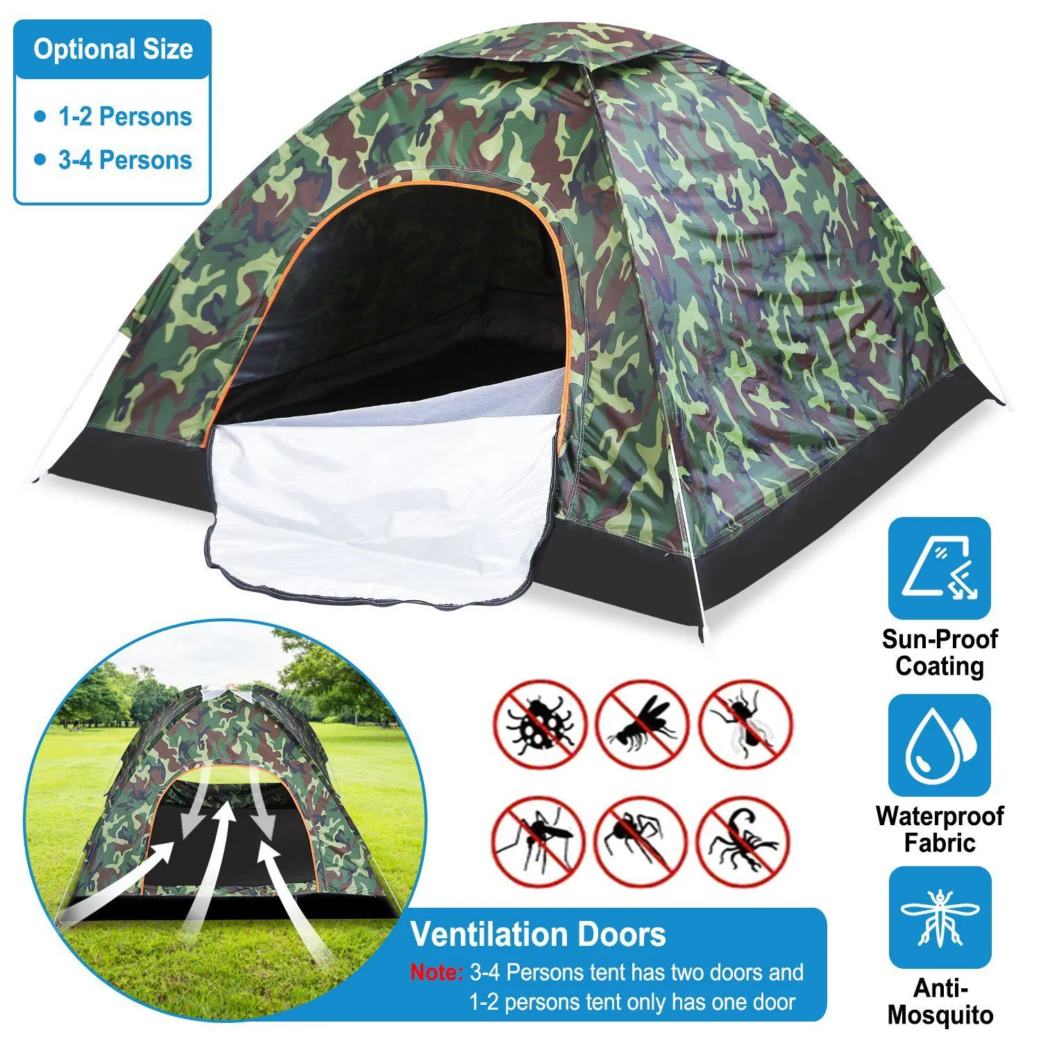 3/4 Person Instant Pop Up Dome Tent
