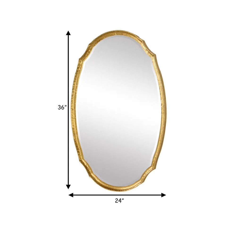36 Inch Wood Wall Mirror, Oval Shape, Concave Surface, Gold By Casagear Home