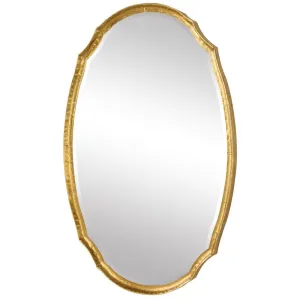 36 Inch Wood Wall Mirror, Oval Shape, Concave Surface, Gold By Casagear Home