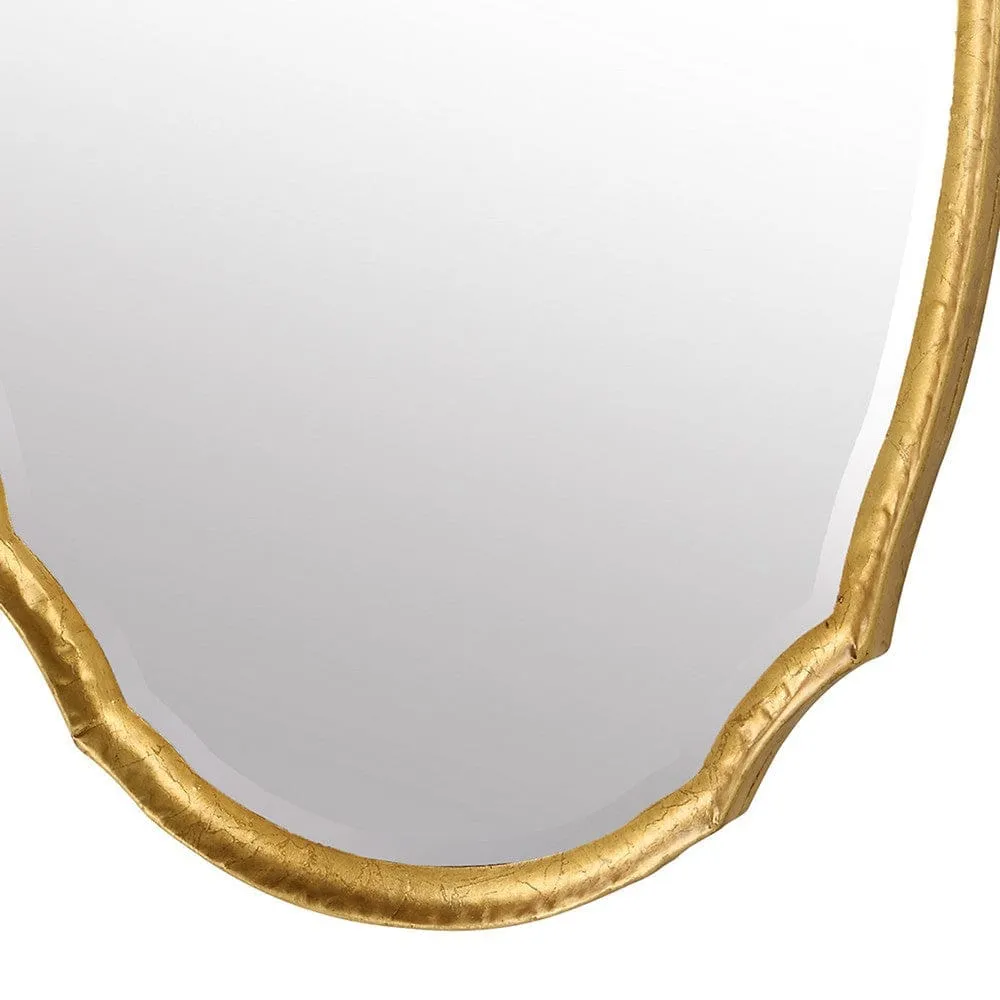 36 Inch Wood Wall Mirror, Oval Shape, Concave Surface, Gold By Casagear Home
