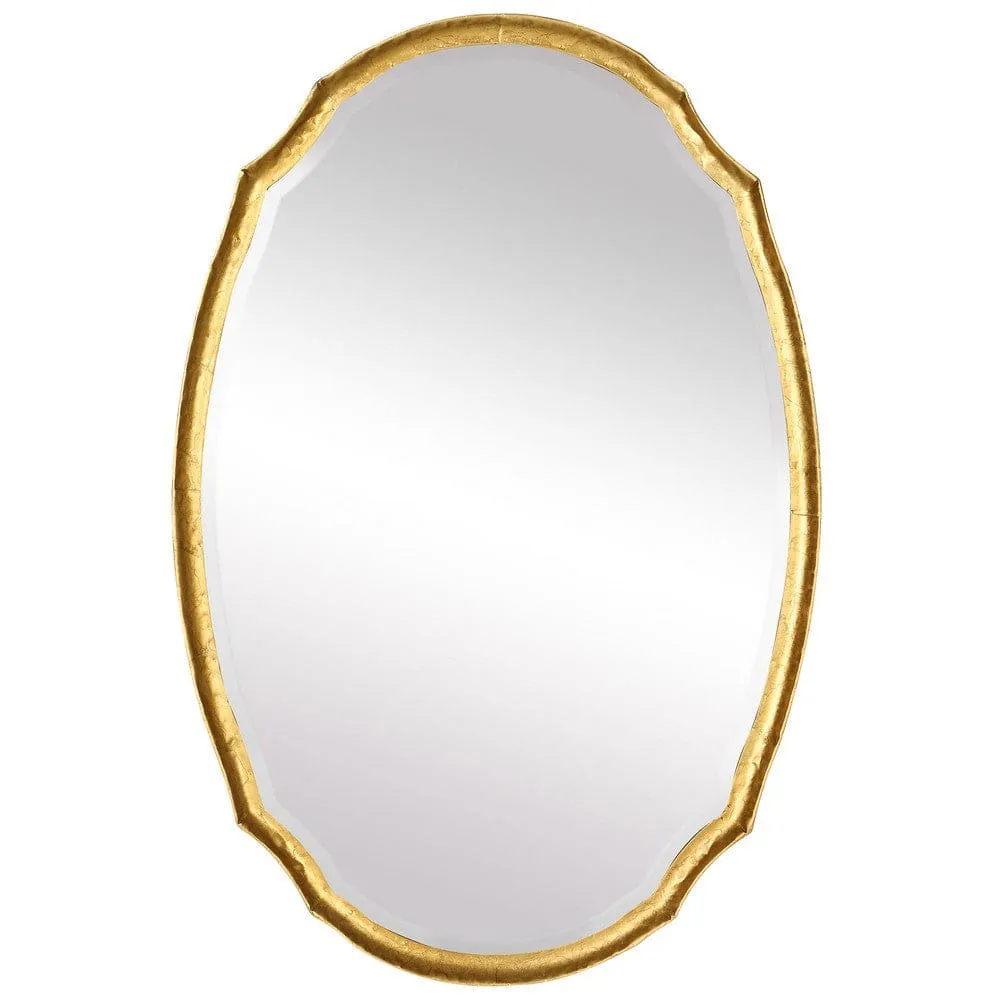 36 Inch Wood Wall Mirror, Oval Shape, Concave Surface, Gold By Casagear Home