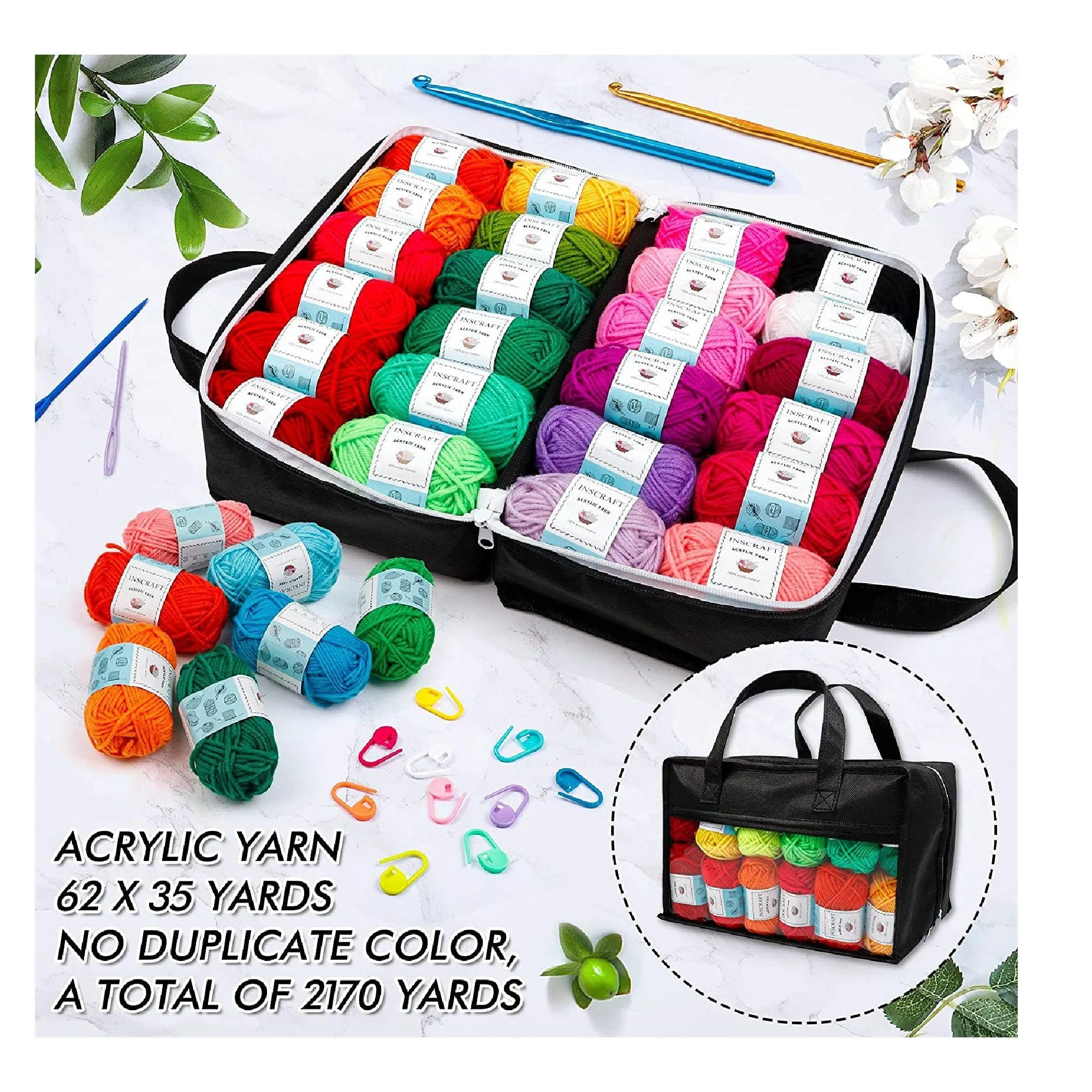 62 Acrylic Yarn Skeins | 2170 Yards Yarn for Knitting and Crochet by Inscraft