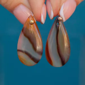 9ct Gold Antique Agate Pear Drop Earrings