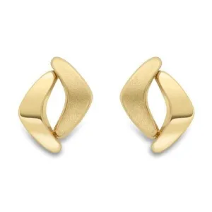 9ct Gold Boomerang Stud Earrings, Satin Finish, Unique 10mm, 1.10g, Gift box included