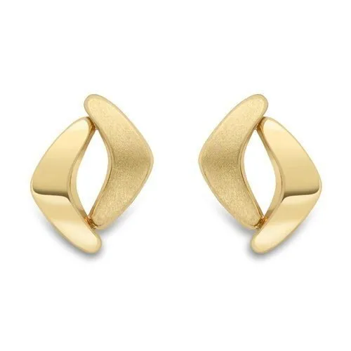 9ct Gold Boomerang Stud Earrings, Satin Finish, Unique 10mm, 1.10g, Gift box included