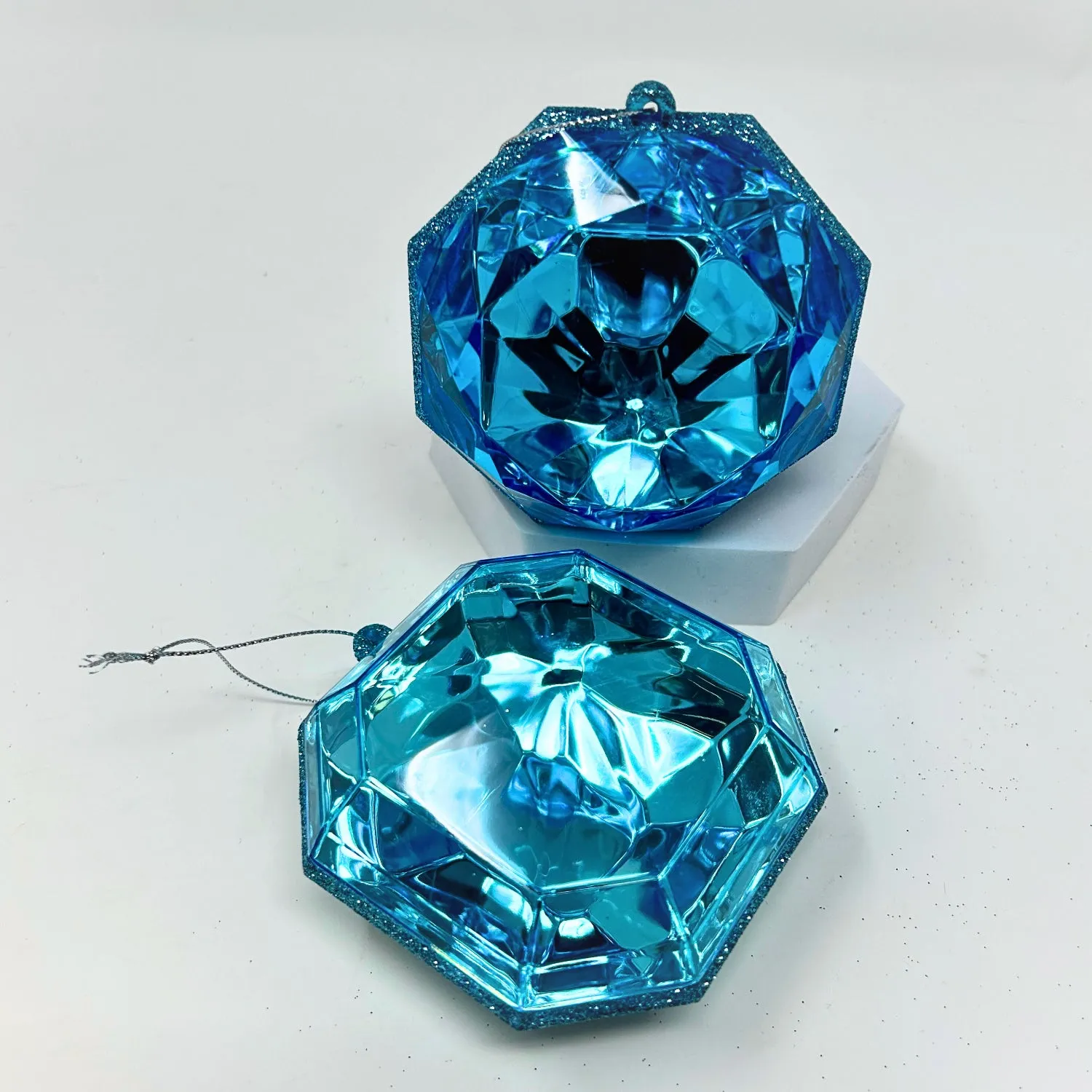 Acrylic RND/SQR Precious Gem Ornament (Set of 2)  4” - Turq. | ACK