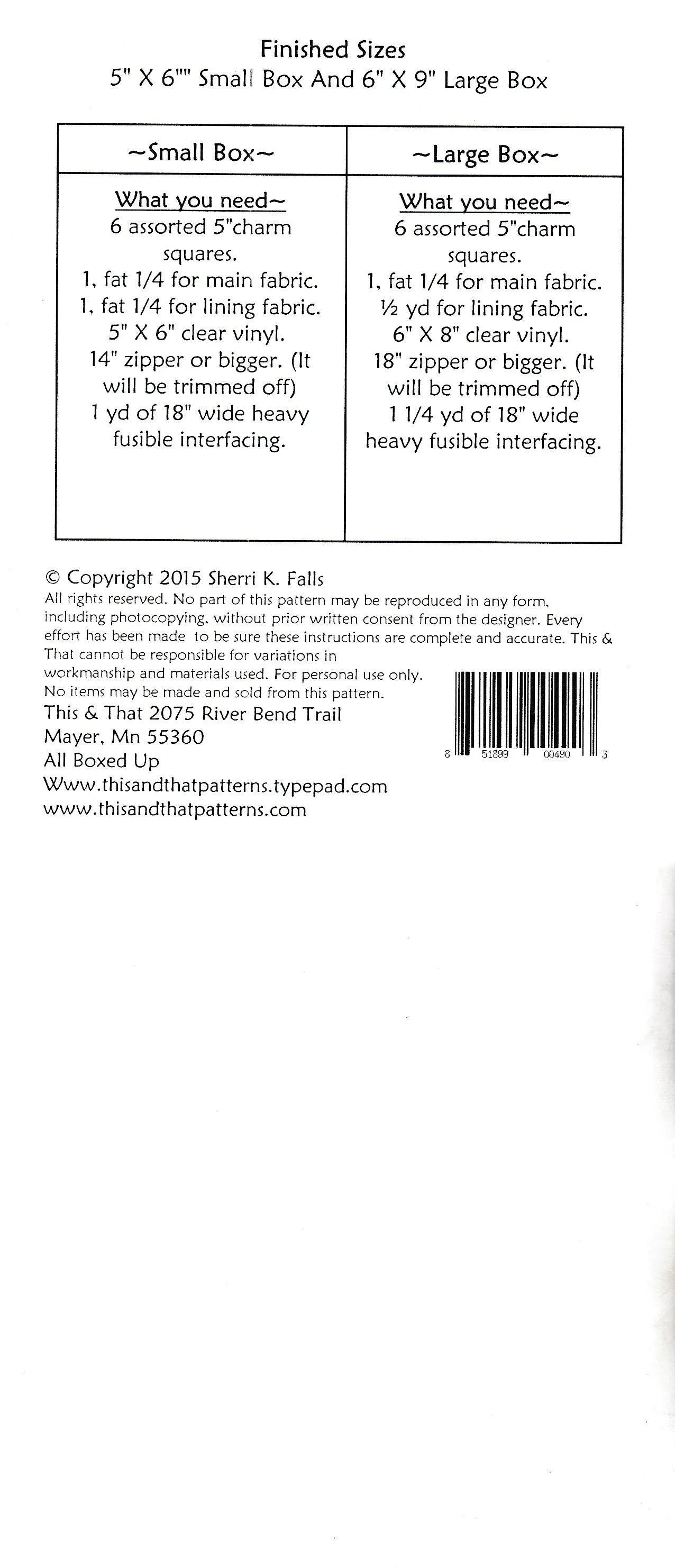 All Boxed Up Pattern TAT303 From This and That by Sherri Falls Bin MP