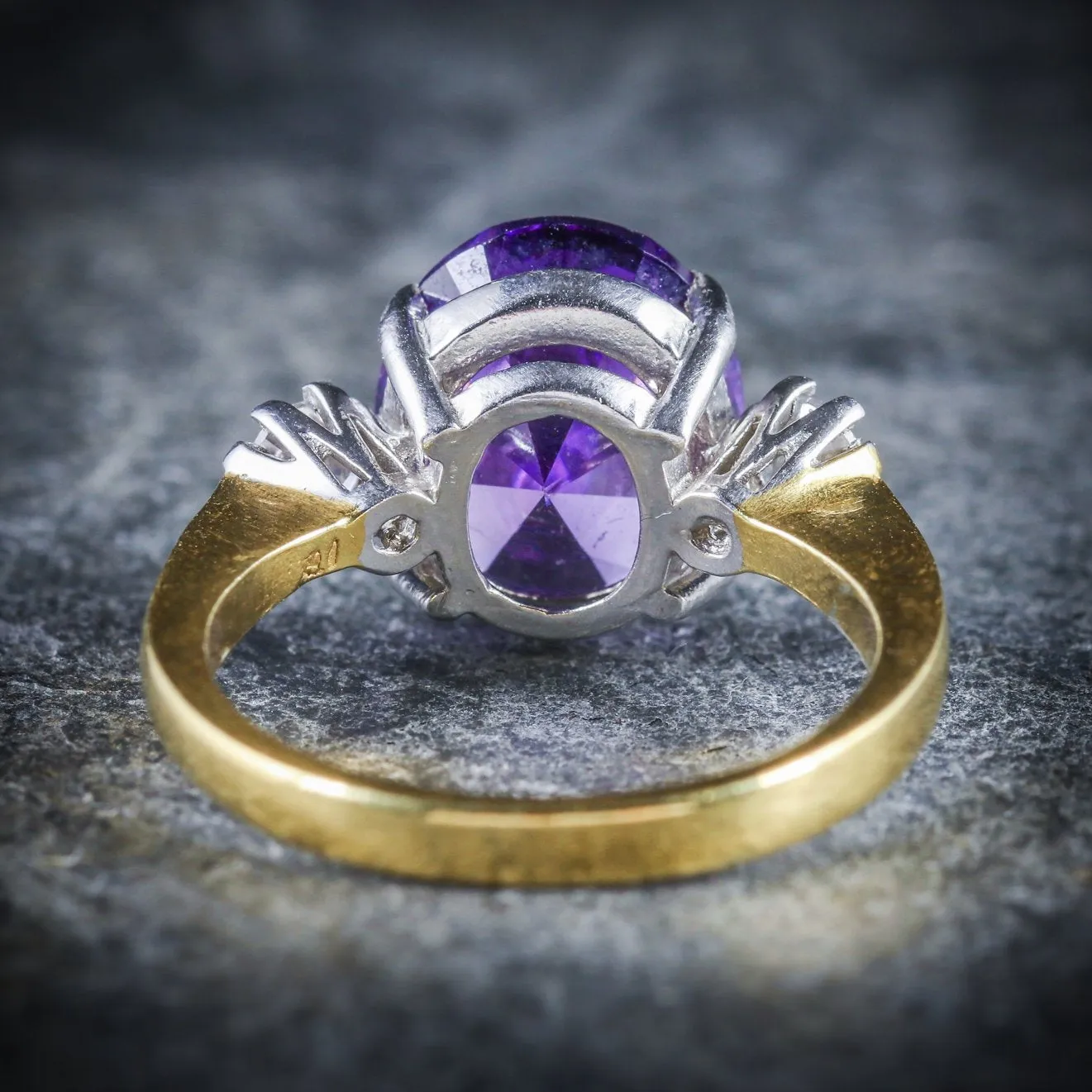 Amethyst Paste Trilogy Ring 18Ct Gold Silver