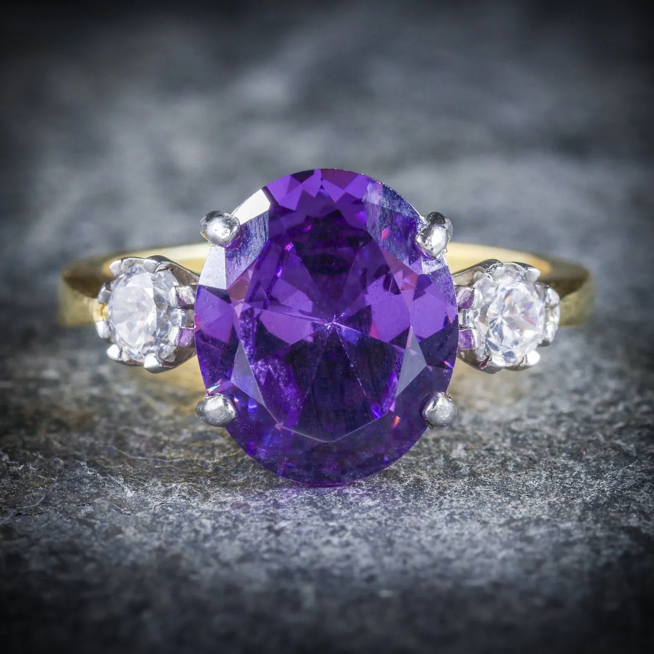 Amethyst Paste Trilogy Ring 18Ct Gold Silver