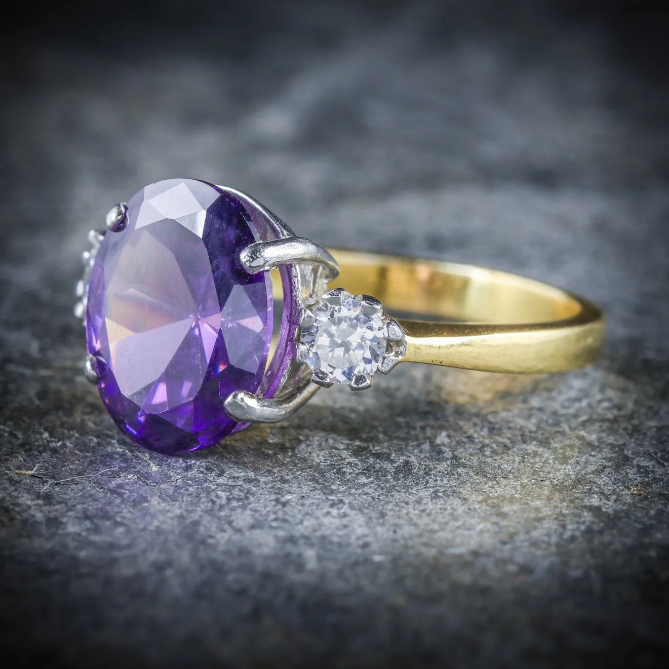 Amethyst Paste Trilogy Ring 18Ct Gold Silver