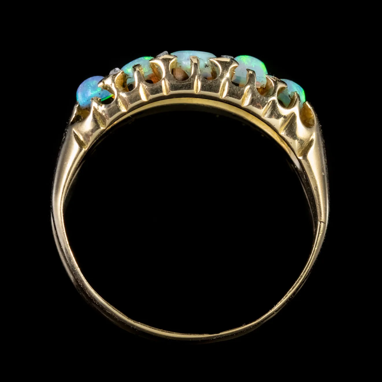 Antique Edwardian Opal Diamond Ring 18Ct Gold Dated 1903