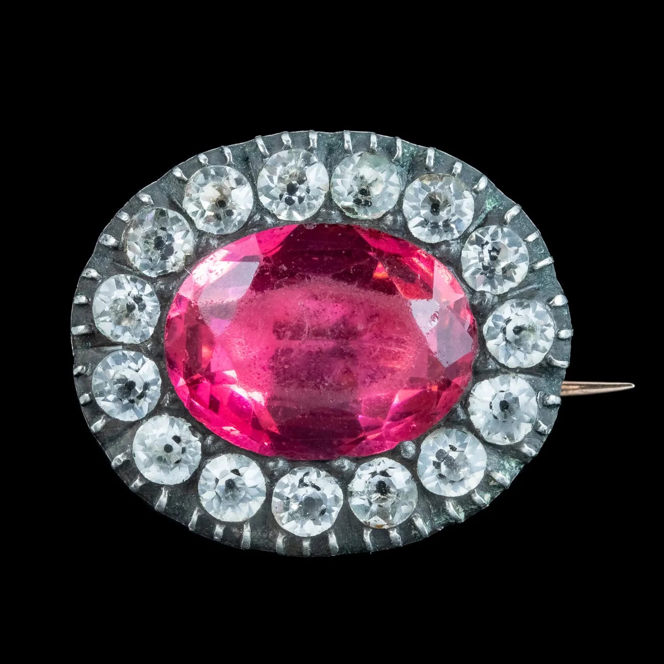 Antique Georgian Pink Paste Brooch Silver 18ct Gold