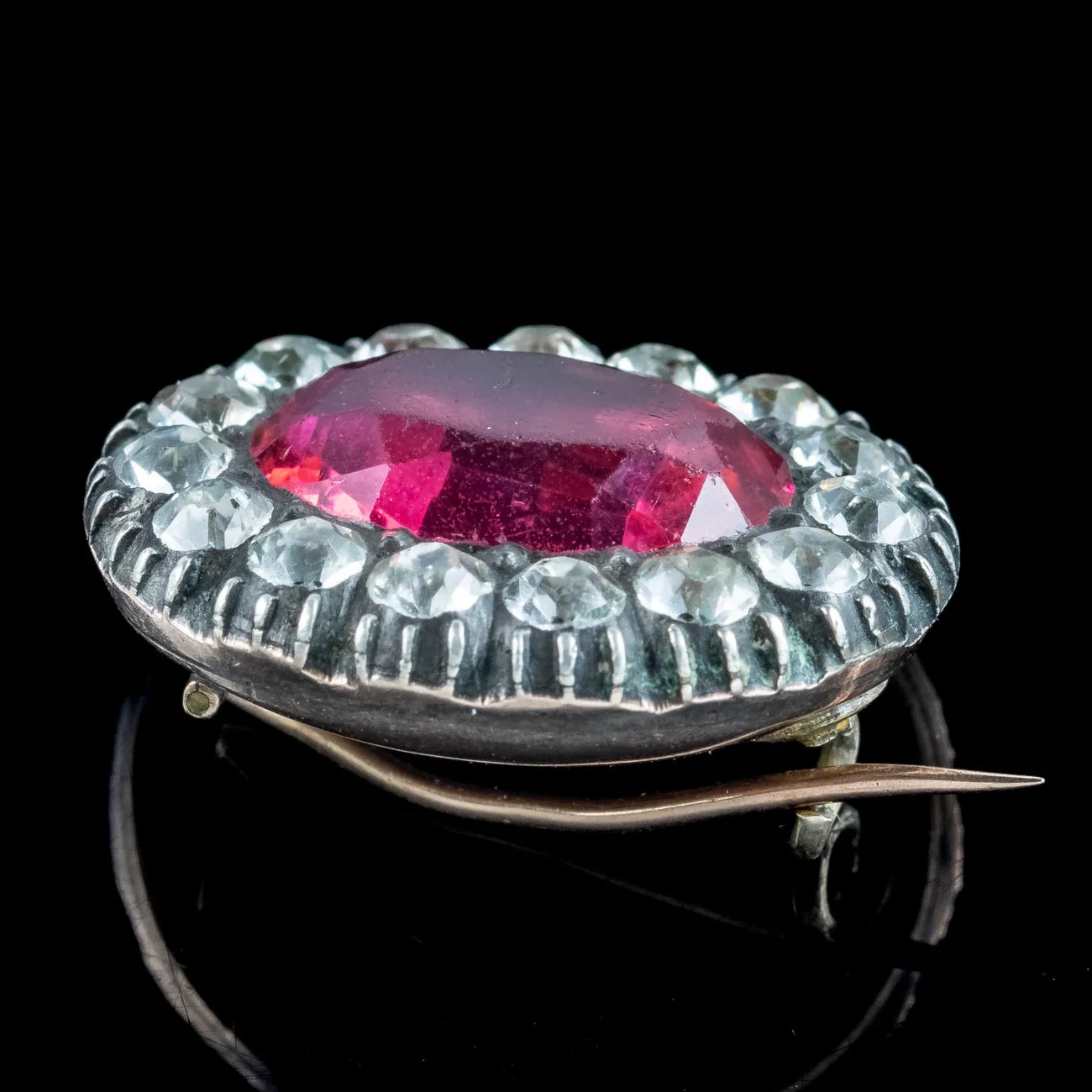 Antique Georgian Pink Paste Brooch Silver 18ct Gold