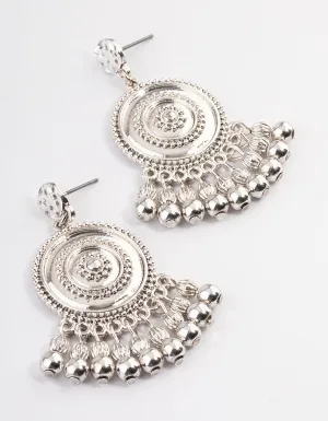 Antique Silver Disc Tassel Earrings