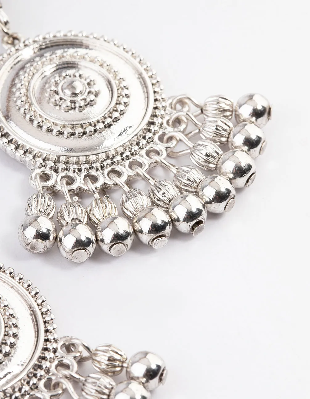 Antique Silver Disc Tassel Earrings