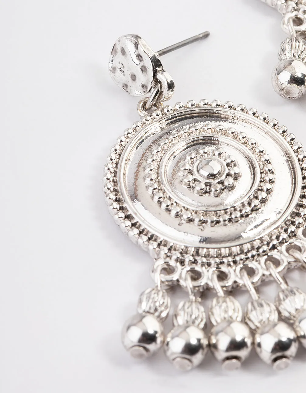 Antique Silver Disc Tassel Earrings