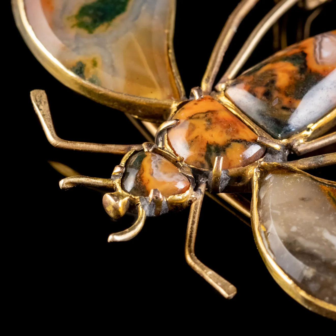 Antique Victorian Agate Insect Brooch 18ct Gold Circa 1860