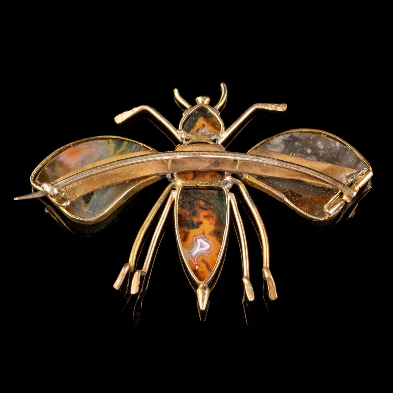Antique Victorian Agate Insect Brooch 18ct Gold Circa 1860