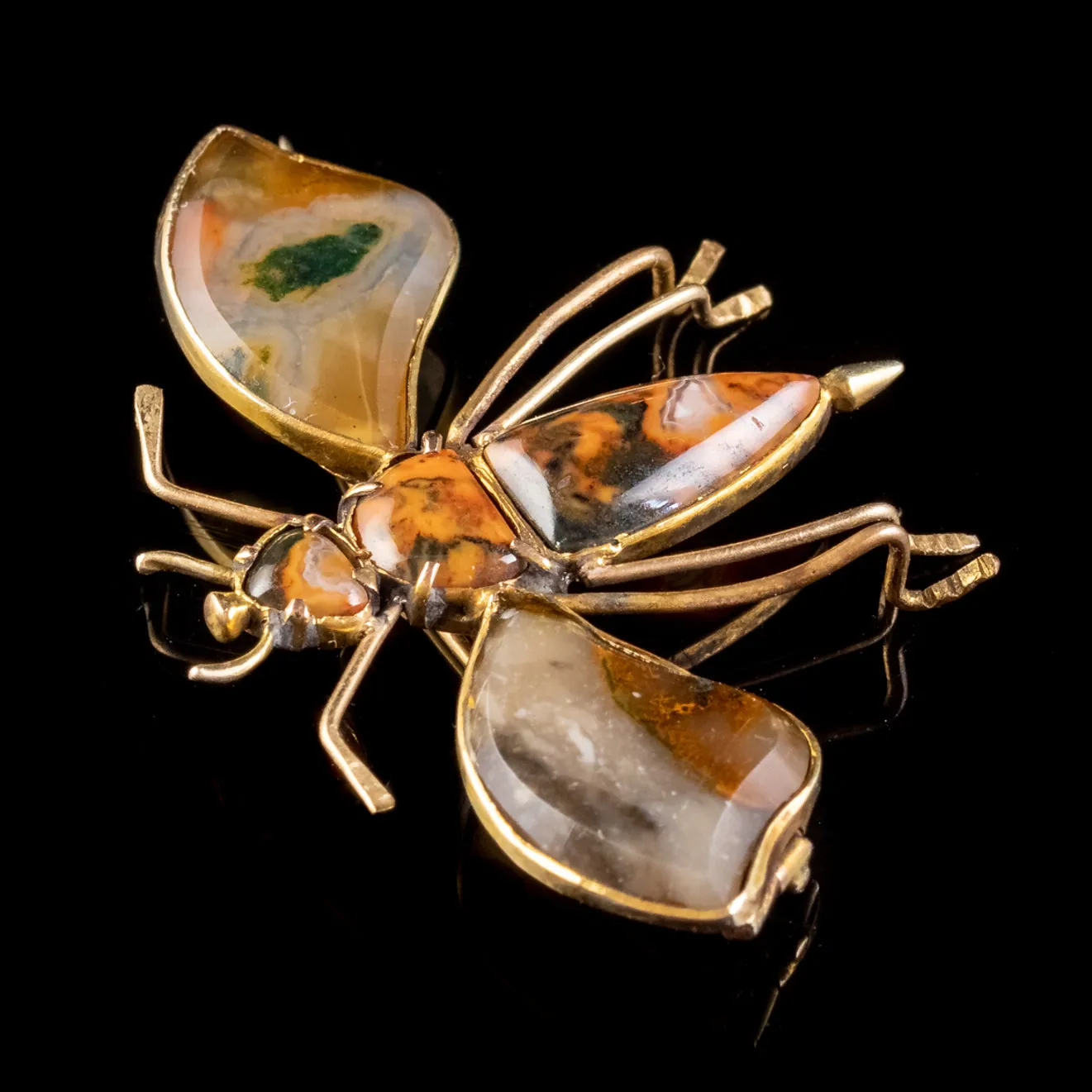 Antique Victorian Agate Insect Brooch 18ct Gold Circa 1860