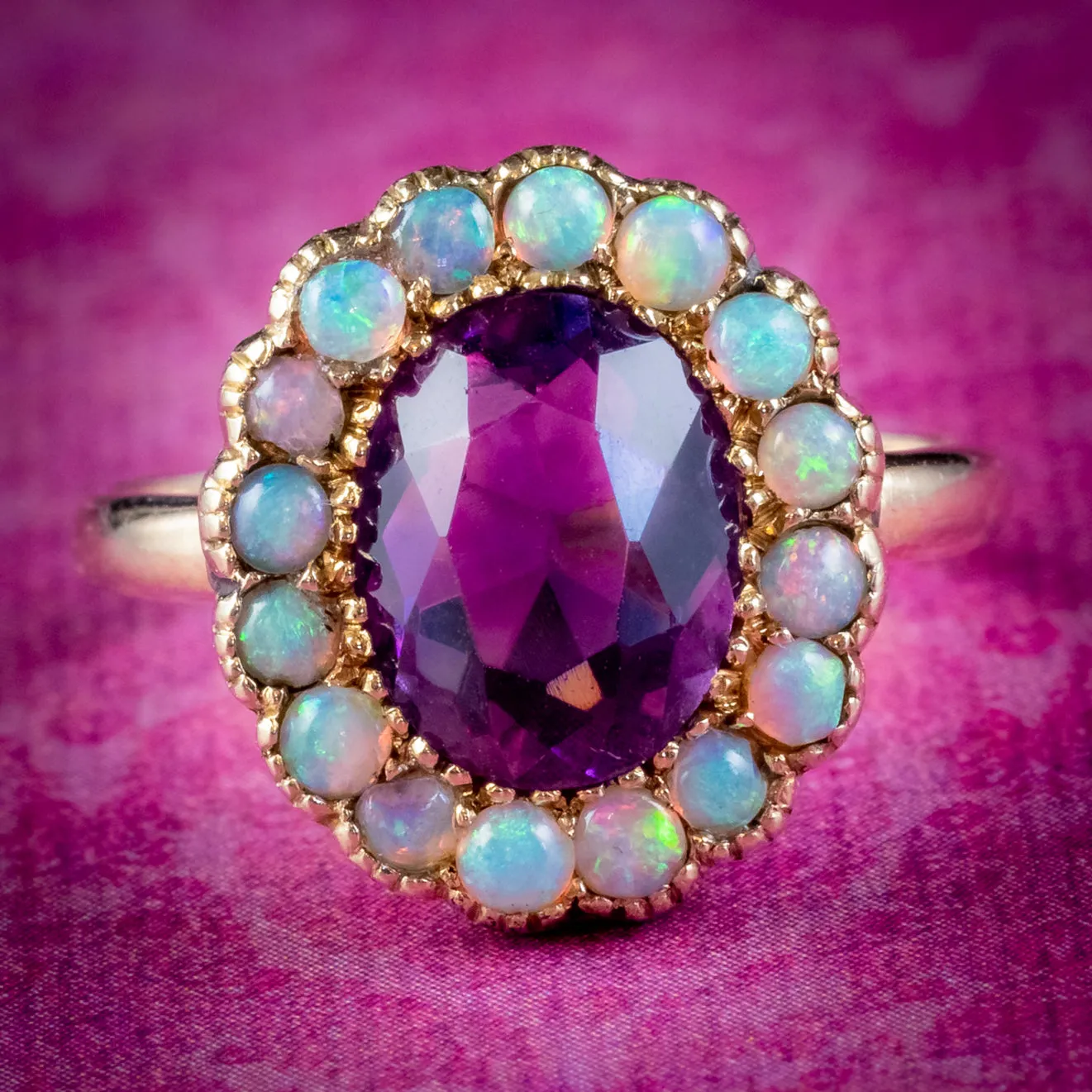 Antique Victorian Amethyst Opal Cluster Ring 9ct Gold Circa 1900