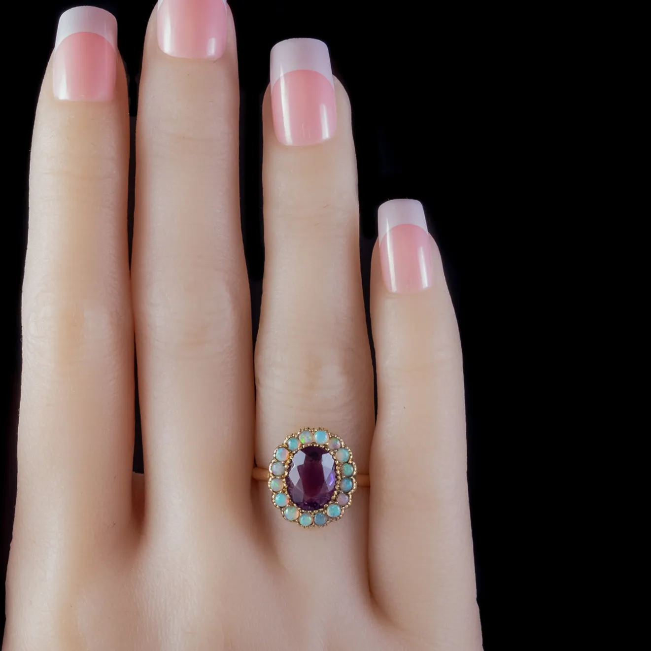 Antique Victorian Amethyst Opal Cluster Ring 9ct Gold Circa 1900