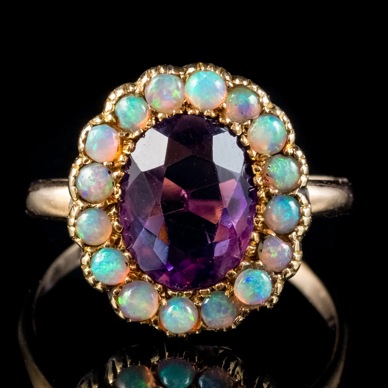 Antique Victorian Amethyst Opal Cluster Ring 9ct Gold Circa 1900